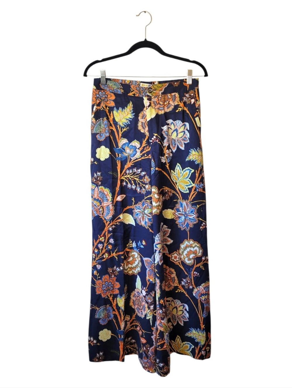 Maeve Anthropologie Navy Floral Wide Leg Pants with Multicolor Bloom Size US 6